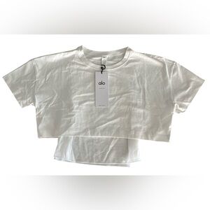 Alo Yoga “Made You Look” Cropped White Short Sleeve Mesh Tee  Size Medium NWT